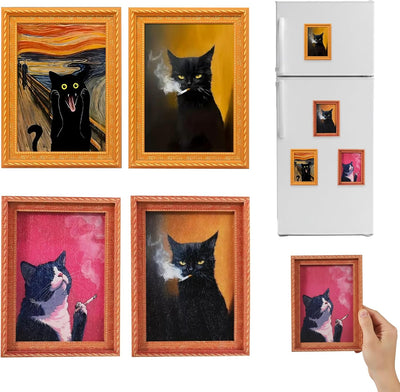 4 Pzas imanes madera gato retro para nevera y pizarra