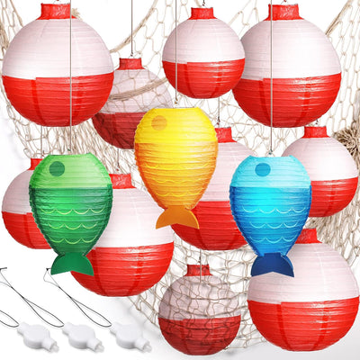17 Pzas Decoración Pesca 3 Linternas Pez 10 Linternas Papel 3 Led