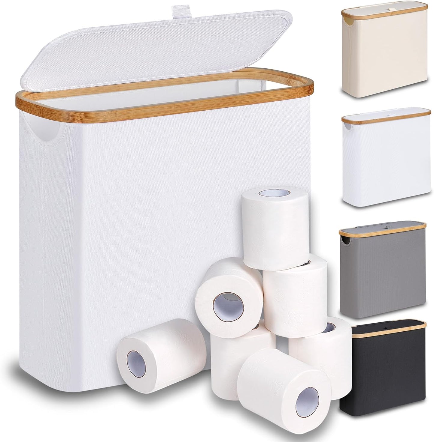 Cesta papel higiénico 28L con tapa baño 9-12 rollos blanco