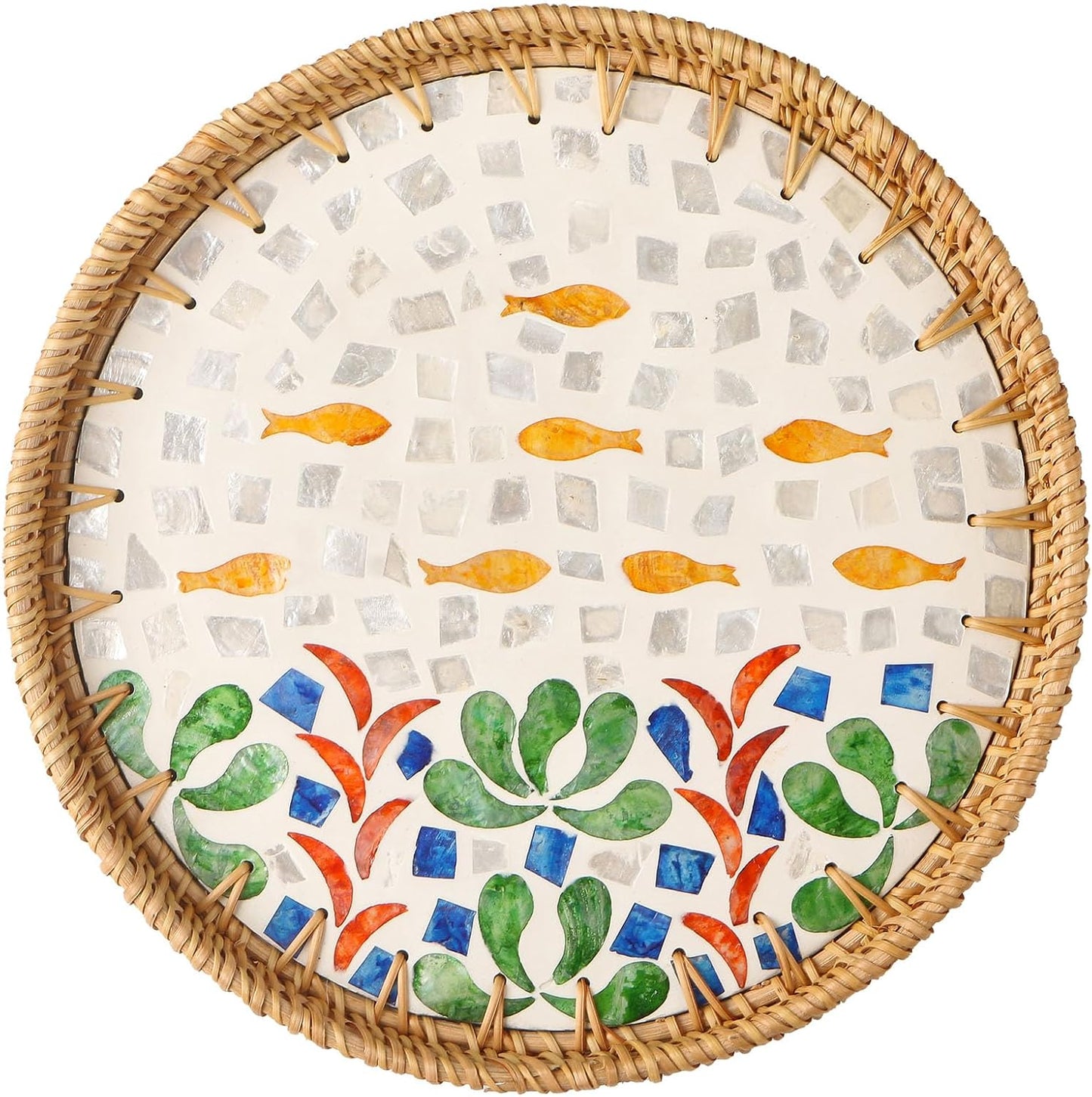 Bandeja ratán madreperla decorativa para pan café