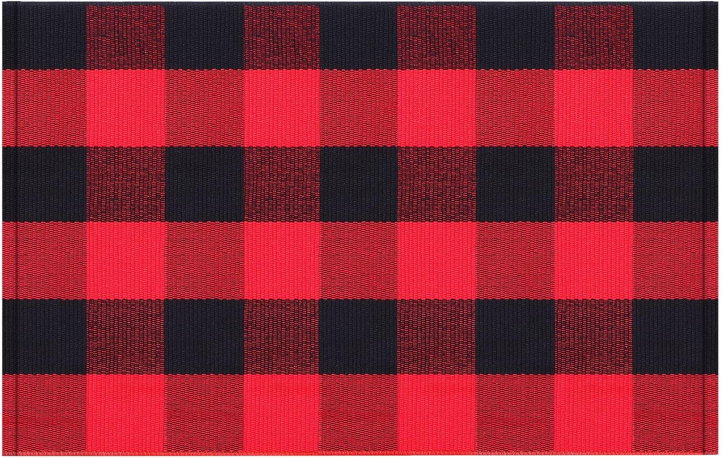Tapete cuadros búfalo 2x3ft color negro rojo puerta