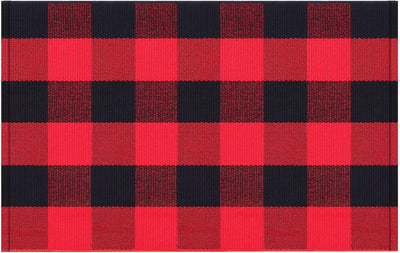 Tapete cuadros búfalo 2x3ft color negro rojo puerta