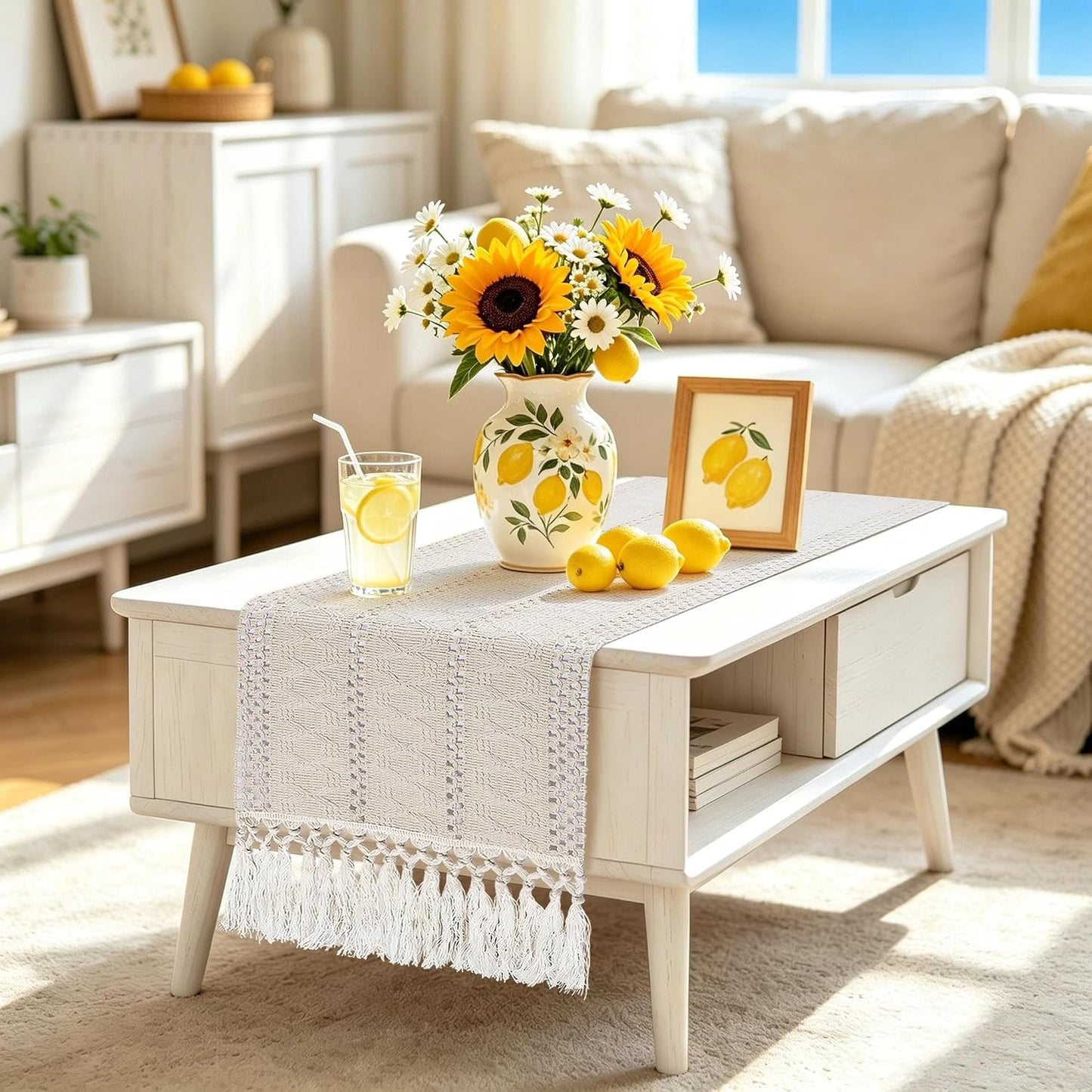 Camino mesa bohemio 36pulg beige para dormitorio y mesita noche