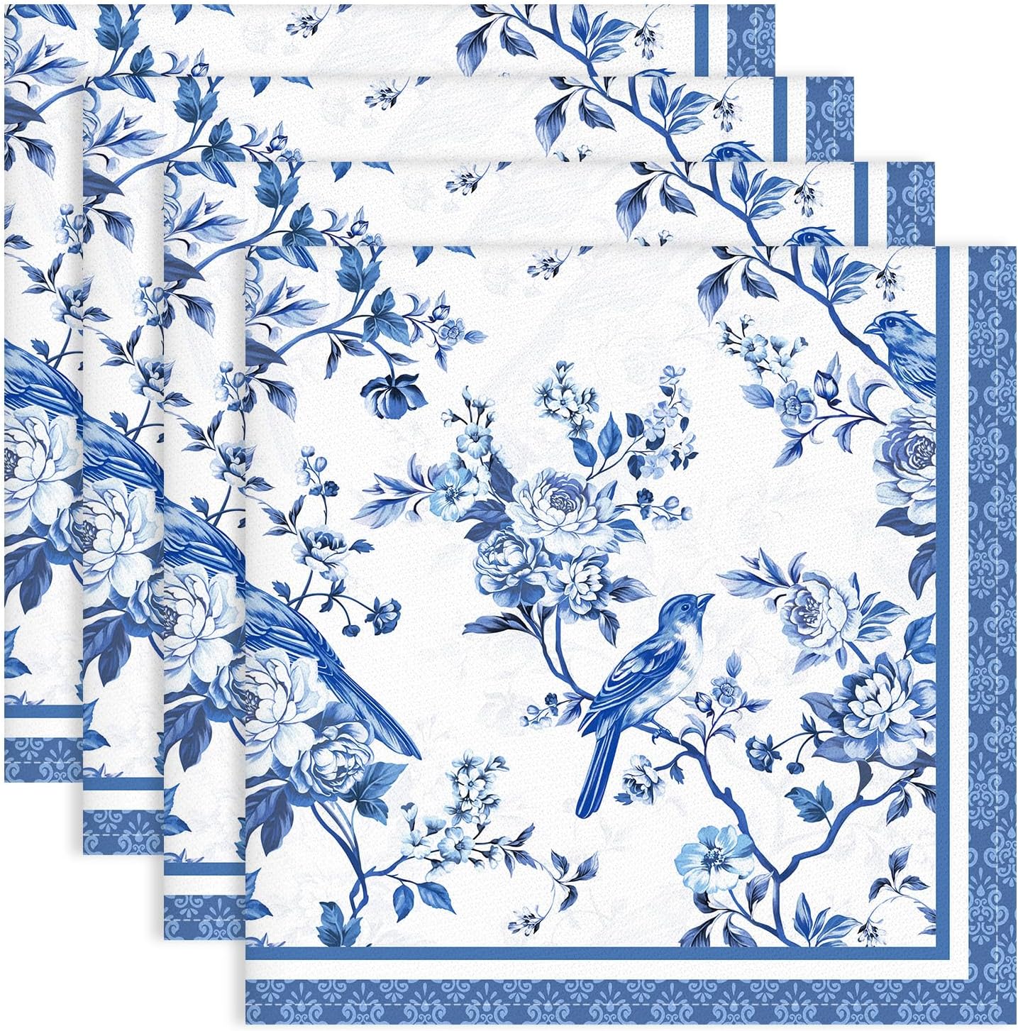 Set 4 servilletas cuadradas algodón 18x18pulg flores pájaro