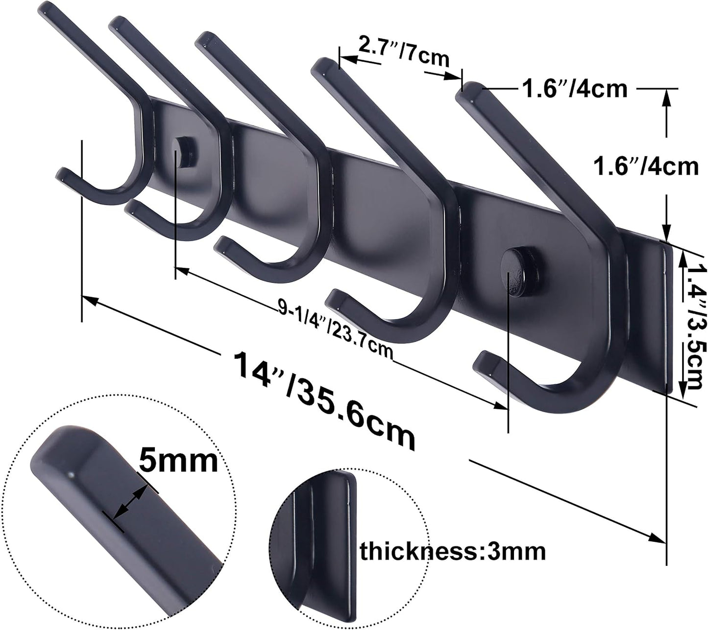 Perchero pared 5 ganchos dobles metal resistente