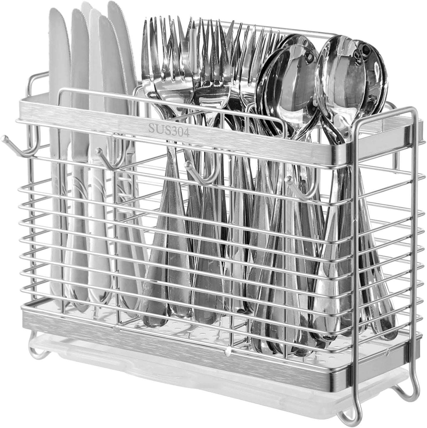 Estante cubiertos acero inox 3 compartimentos 4 ganchos