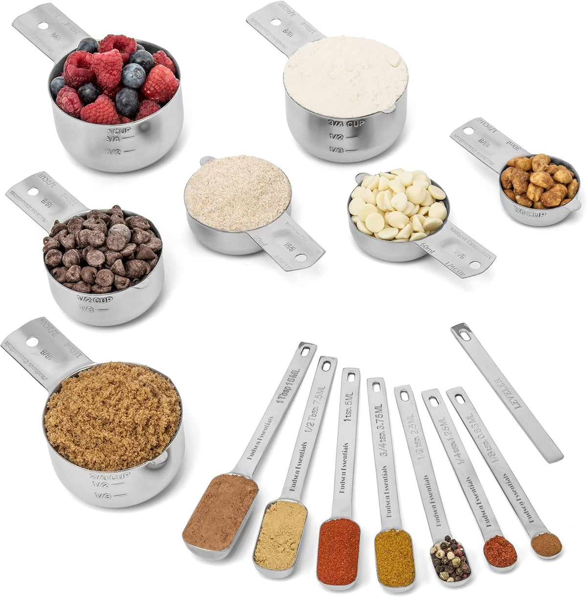 Set 14 Pzas Tazas y Cucharas Medidoras Acero Inox