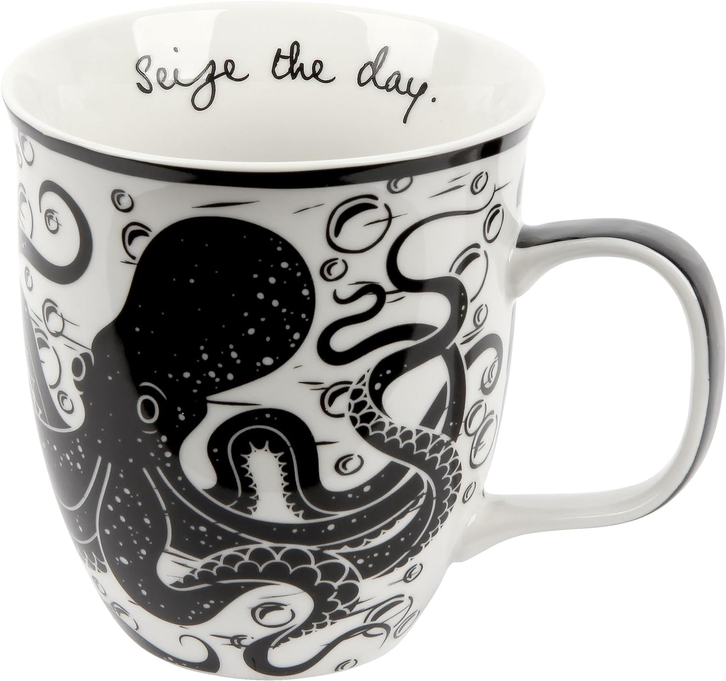Taza cerámica bohemia 16oz diseño pulpo blanco y negro