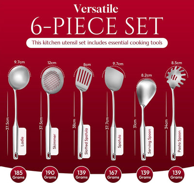 Set 6 Utensilios Acero Inox Asas Ergonómicas
