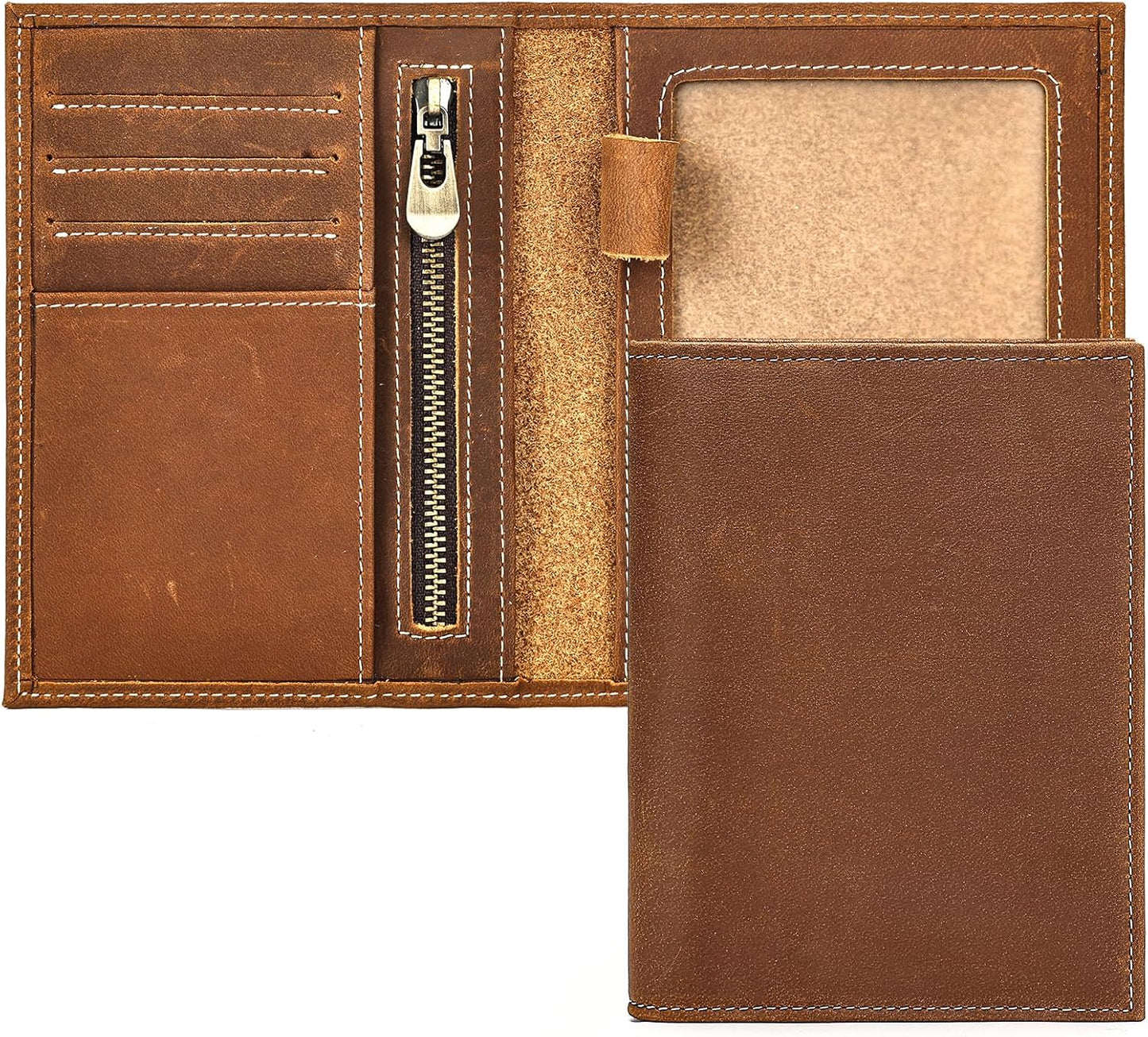 Funda pasaporte hecha a mano plegable Marrón