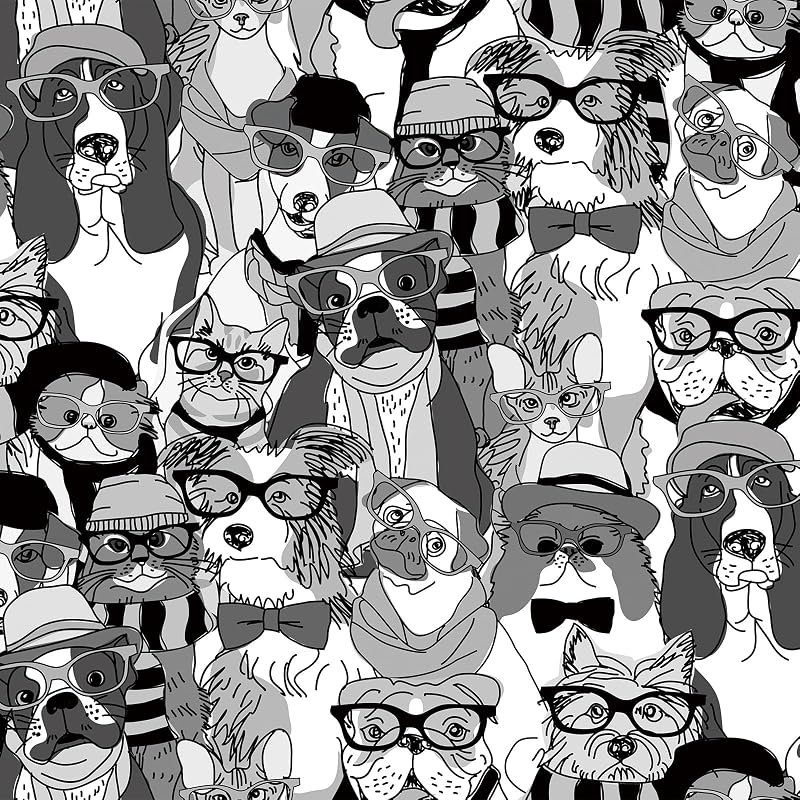 Papel tapiz autoadhesivo perros gatos vintage blanco negro