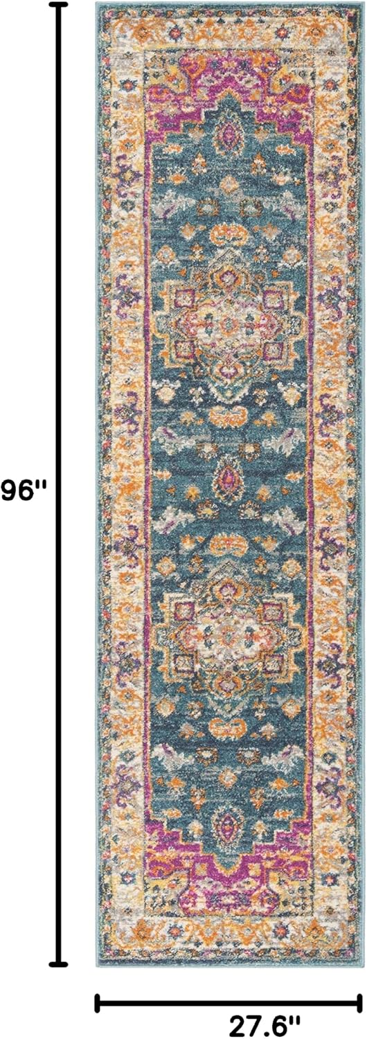 Alfombra pasillo 2'3"x8' color azul bohemio chic no pelusa