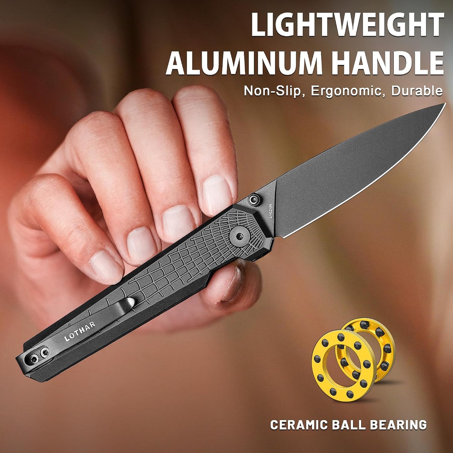 Cuchillo bolsillo 2.98pulg 14C28N aluminio cierre botón