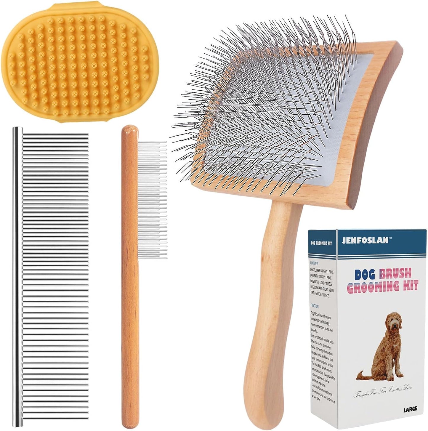 Cepillo Slicker para perros 4 Pzas madera grande