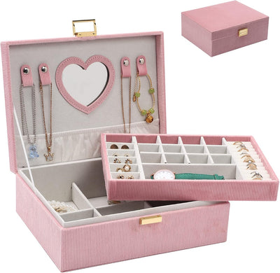 Caja organizadora joyería terciopelo 2 capas rosa