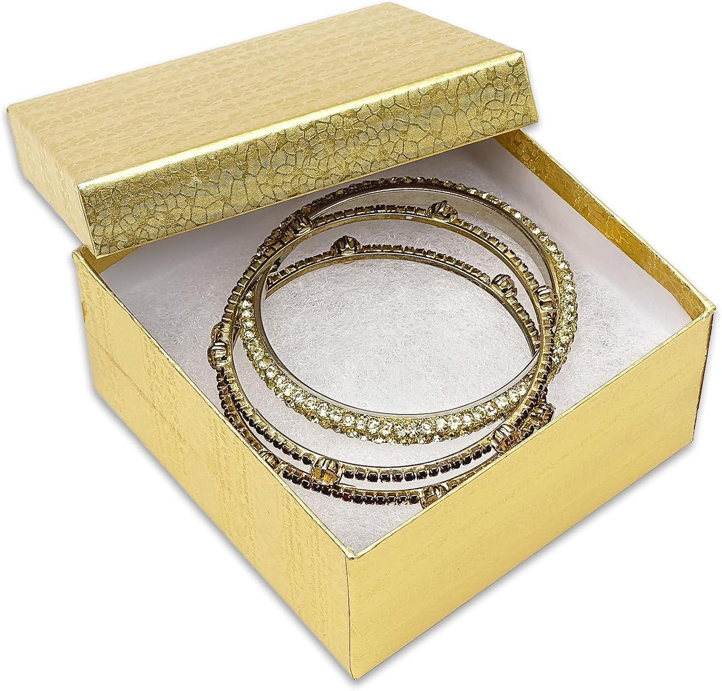 25 Cajas Regalo Cartón Relleno Algodón Dorado 3.9x3.9x2"