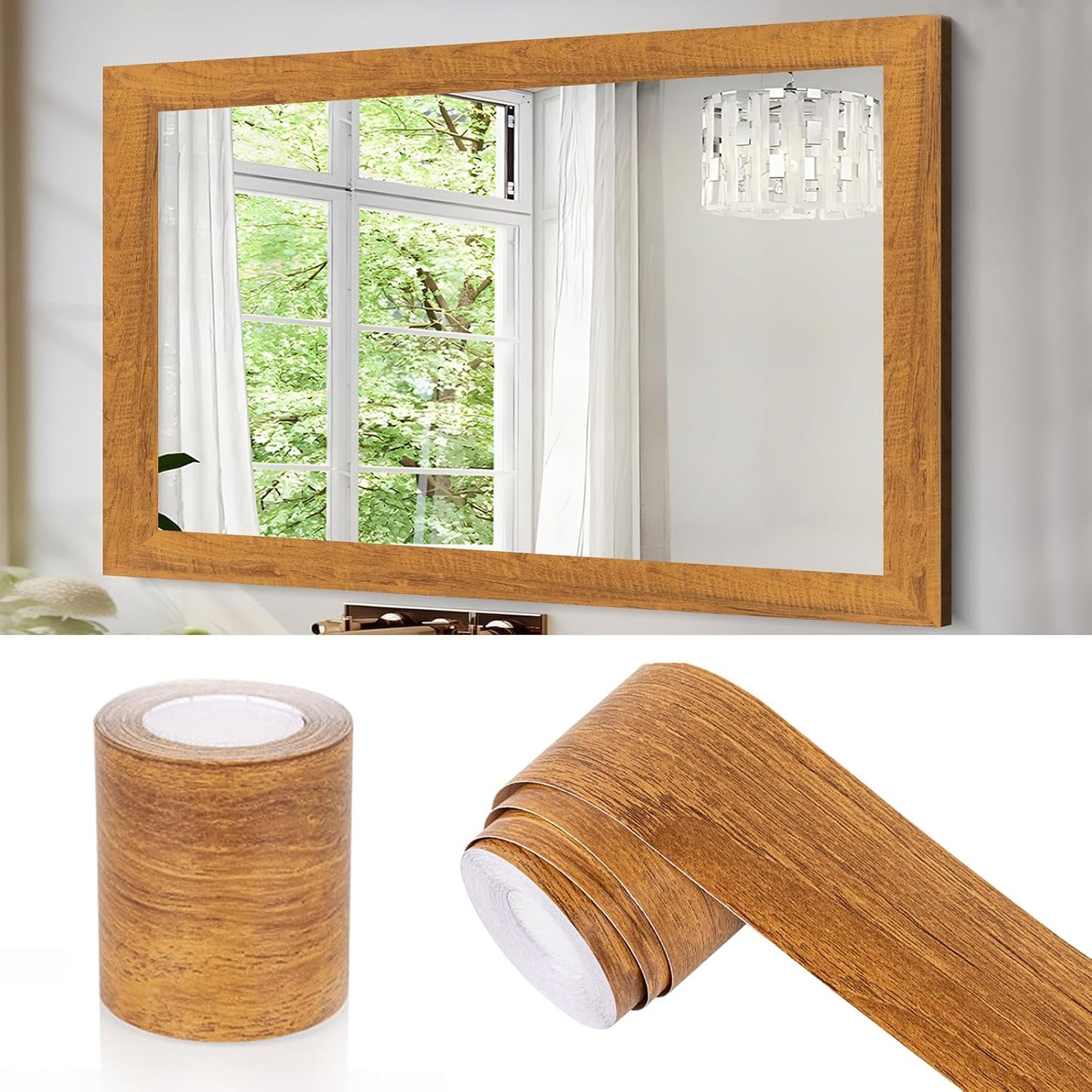 Papel tapiz madera marrón borde espejo autoadhesivo impermeable