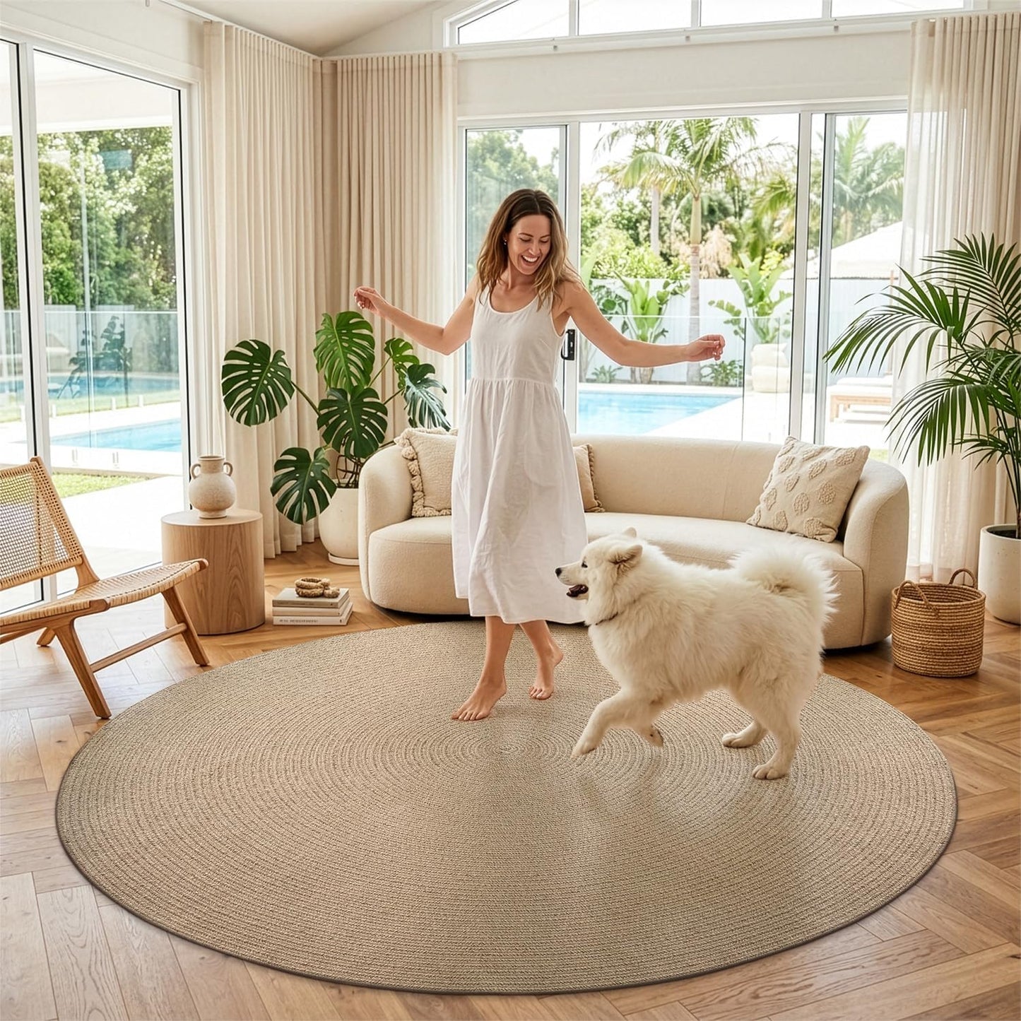 Alfombra redonda yute 5ft para sala antiderrap duradera