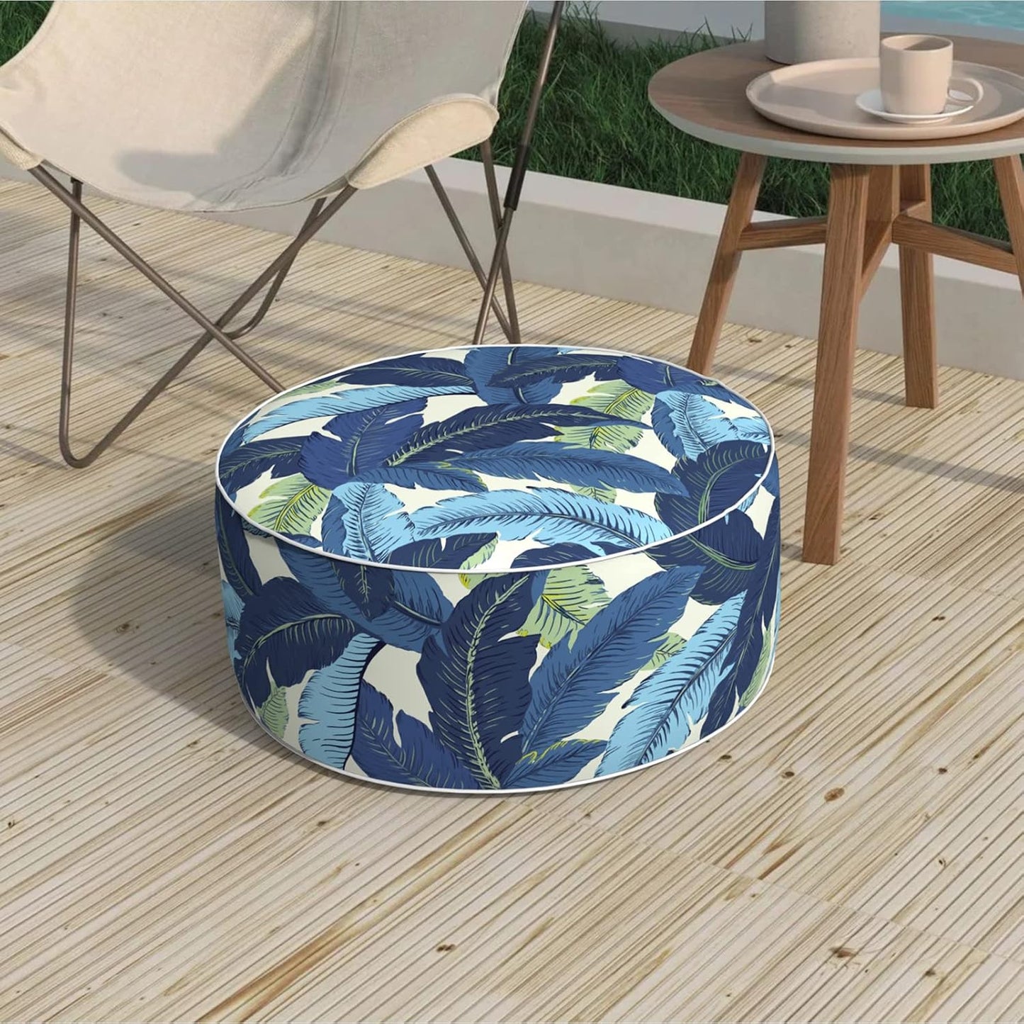 Otomana inflable patio taburete 21x9pulg asa color azul