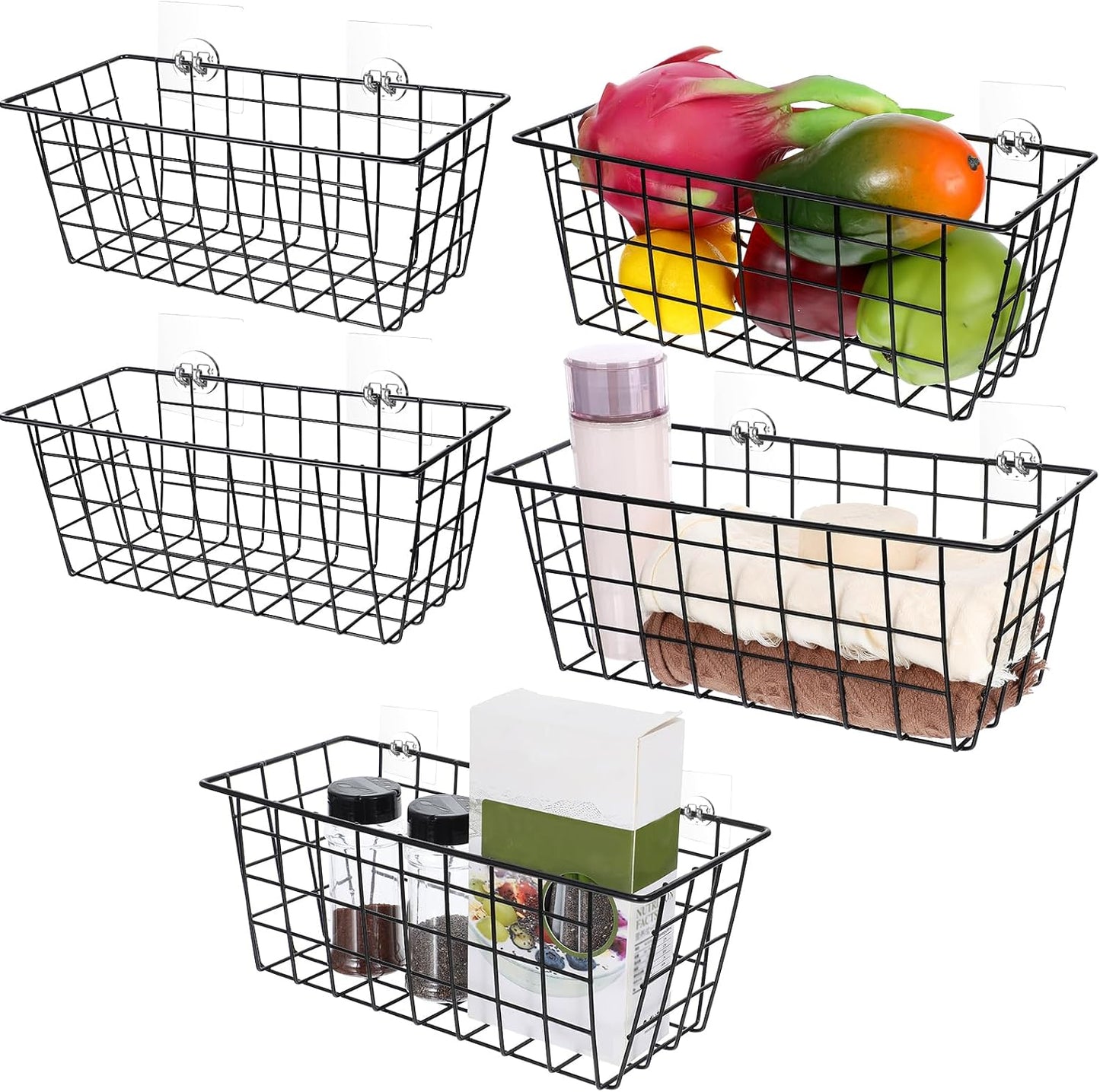 5 Cestas colgantes adhesivas para baño cocina y sala