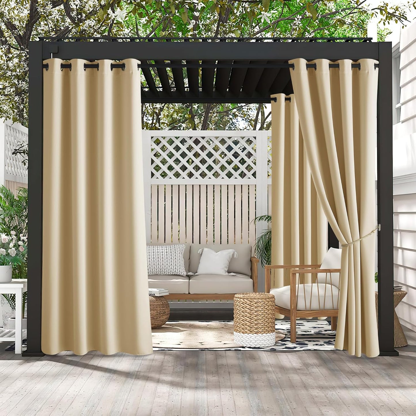 2 Cortinas impermeables patio 52x96" beige biscotti