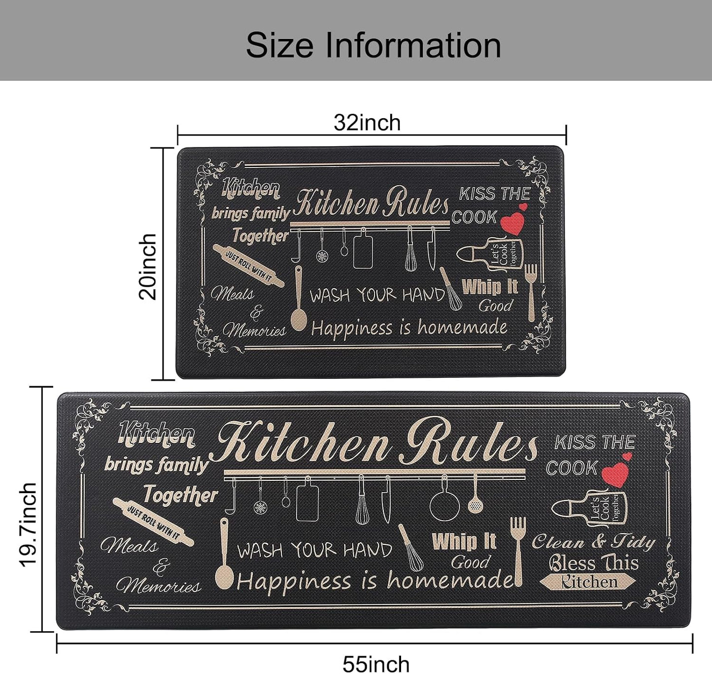 Tapetes cocina anti fatiga acolchados 20x32pulg set 2