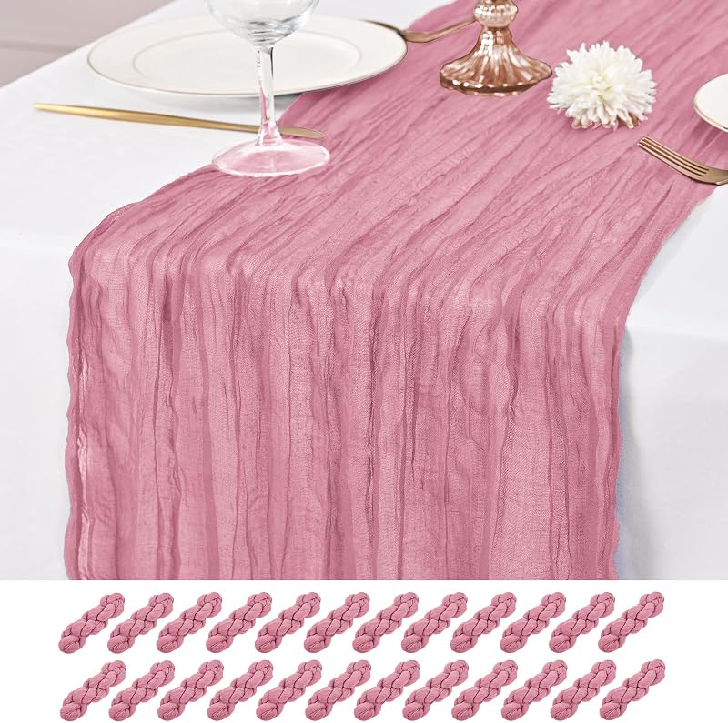 24 Caminos Mesa Gasas Rústicas 10ft Color Rosa Polvoriento