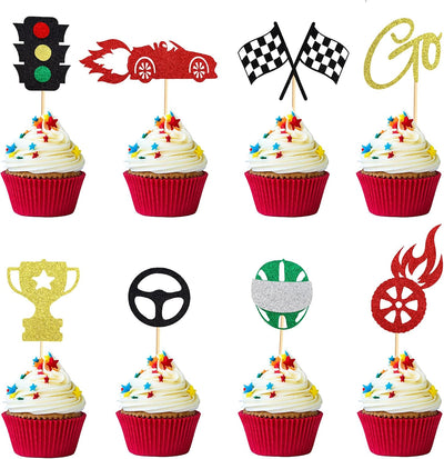 24 Pzas Decoración Cupcake Carreras Semáforo Volante Bandera