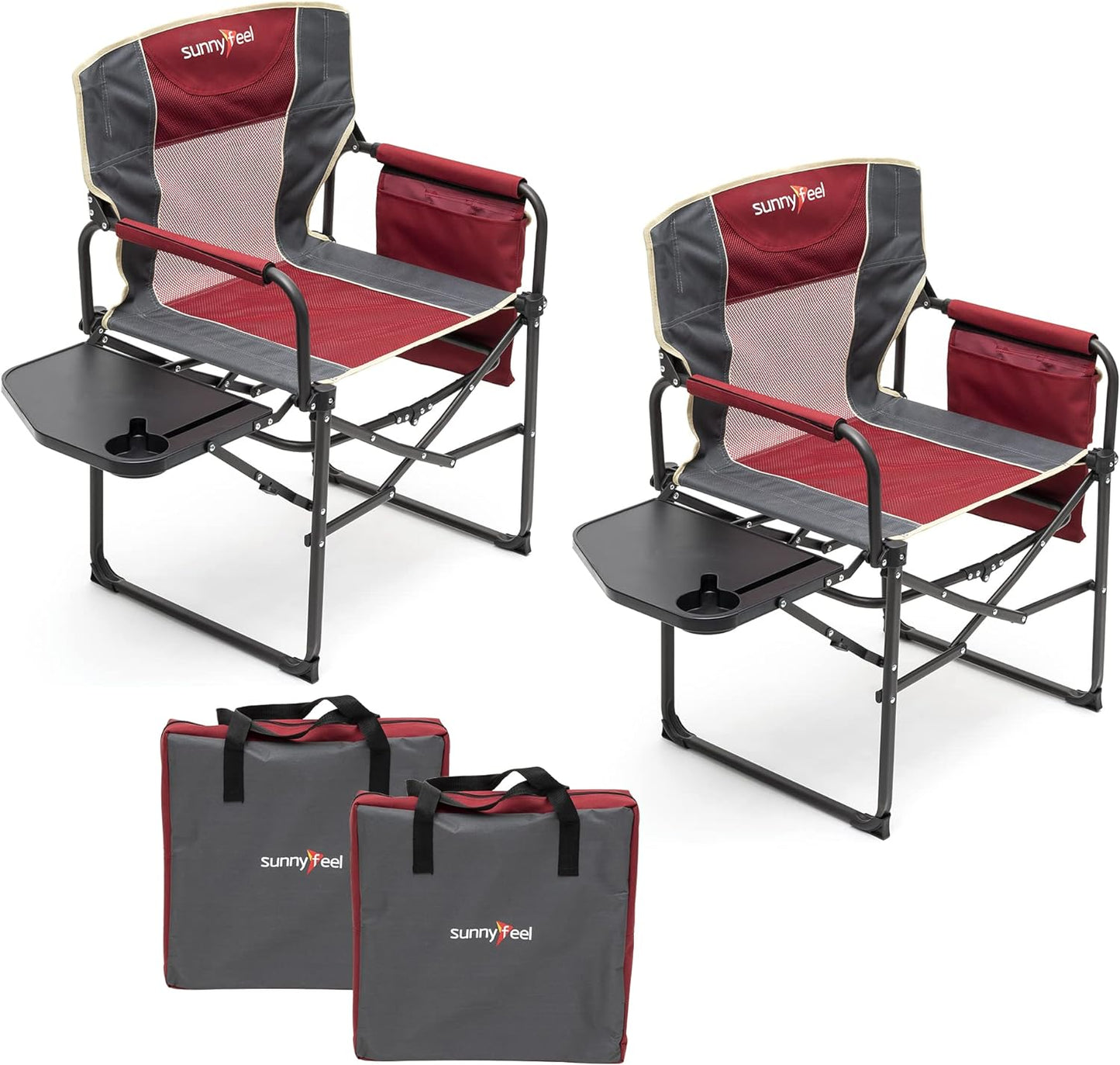 Silla plegable camping gran tamaño con mesa bolsillo para