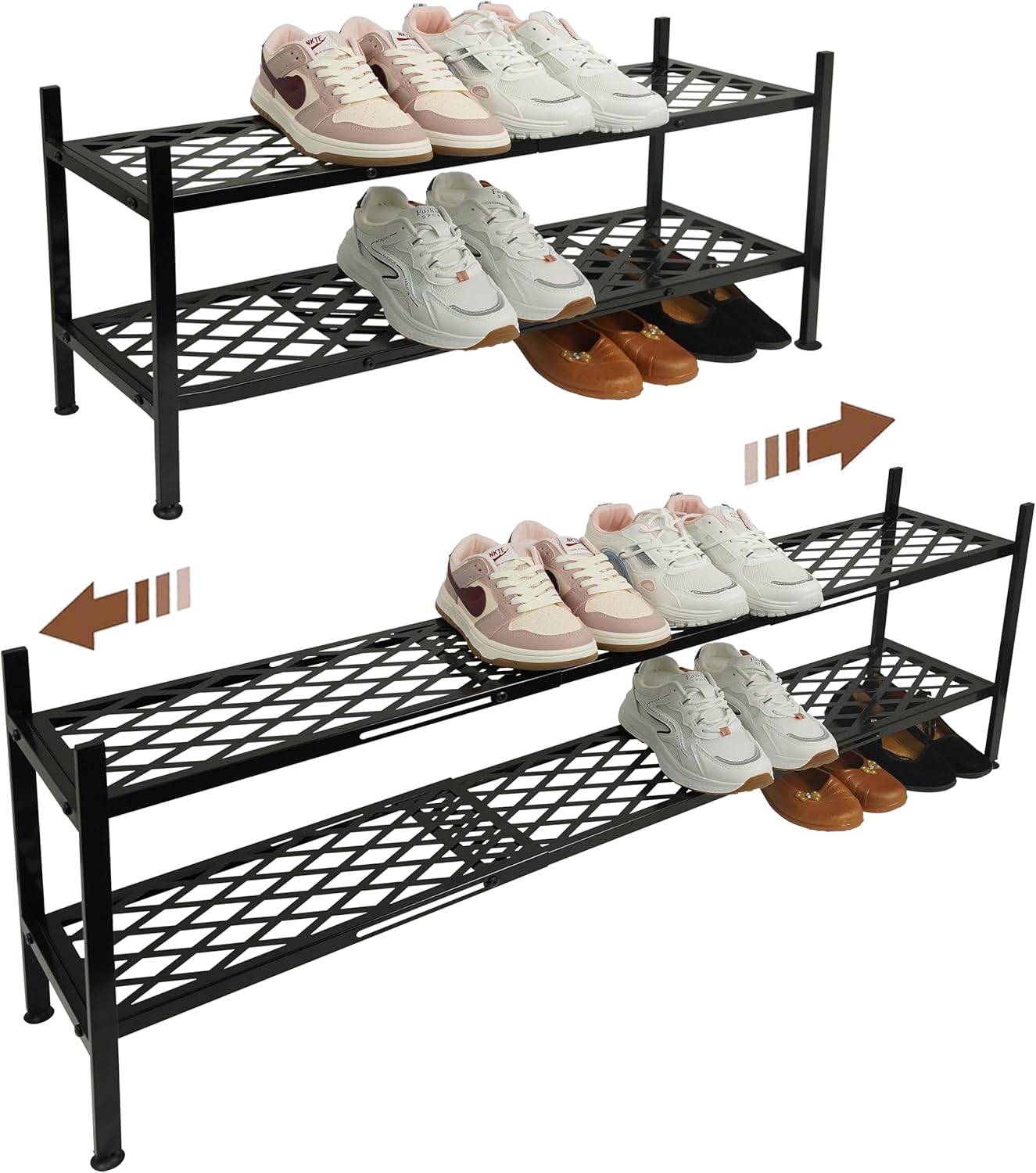 Zapatero extensible 45.6" soporte metal 2 niveles apilable