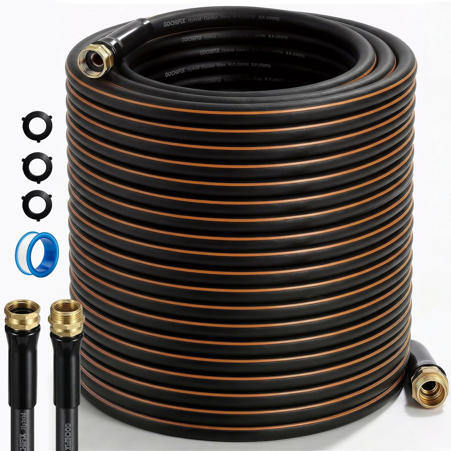 Manguera jardín goma 100ft 5/8pulg 550PSI antitorceduras