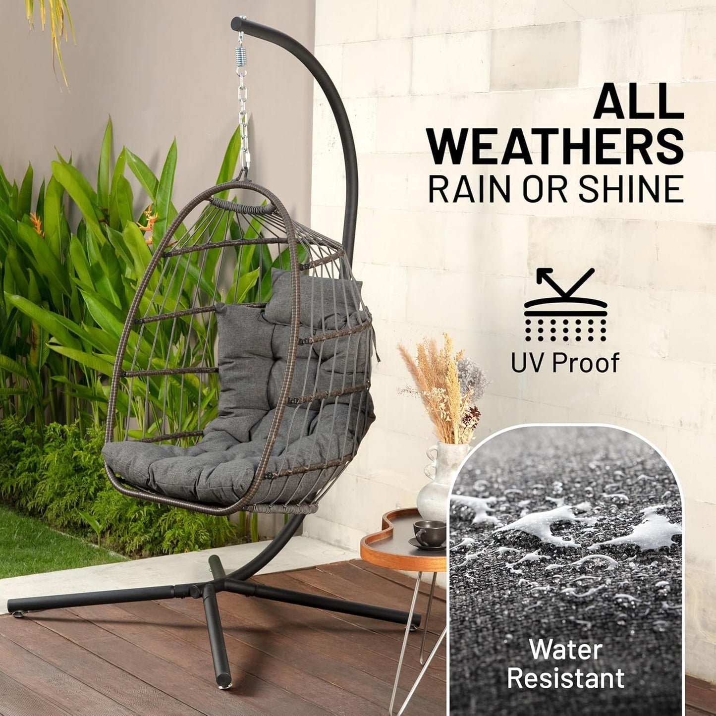 Silla colgante mimbre para interiores y exteriores 350lb