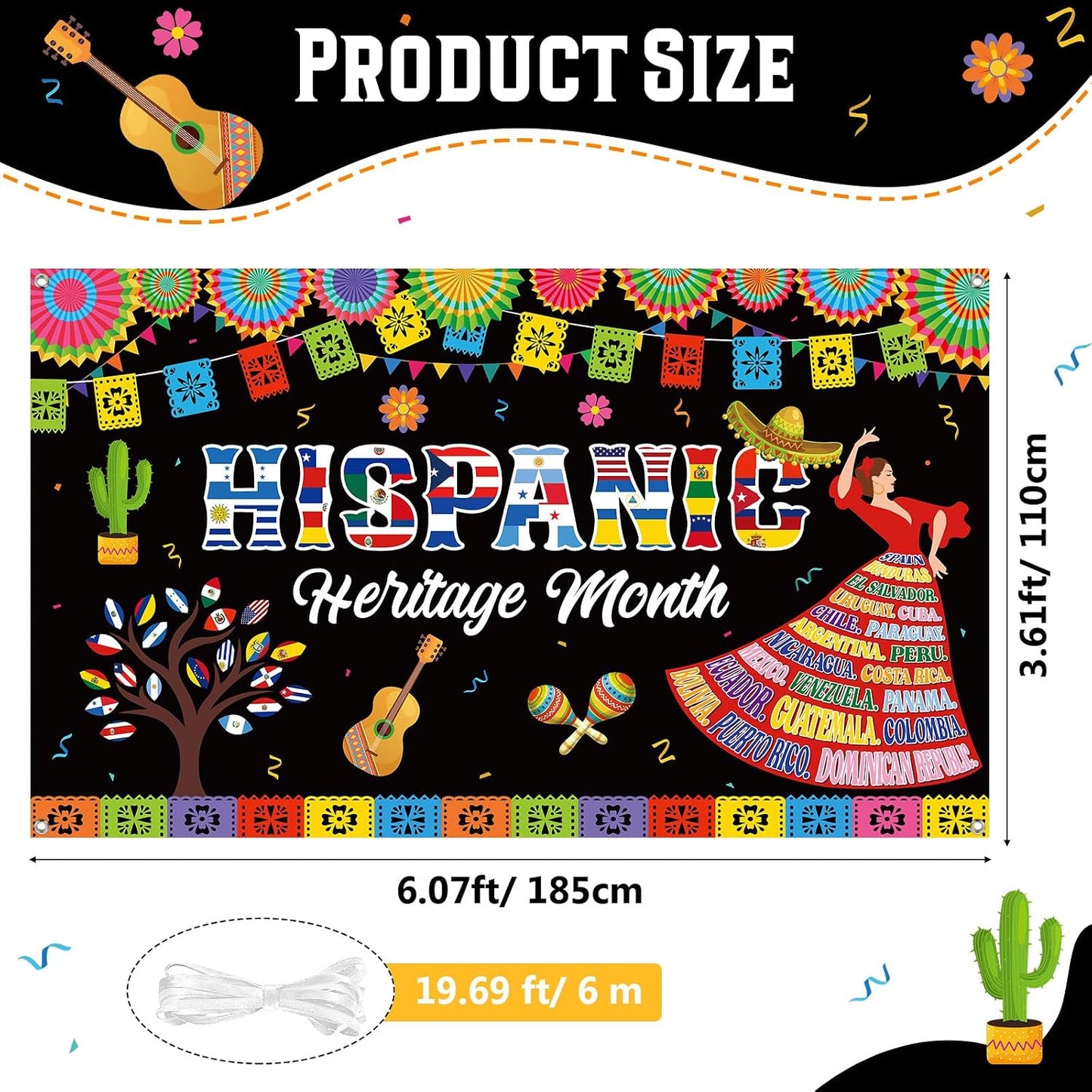 Decoración mes herencia hispana telón aula escolar 6x3.6pies