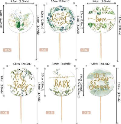 36 Pzas Decoración Cupcakes Baby Shower Bosque Amor Bienvenida