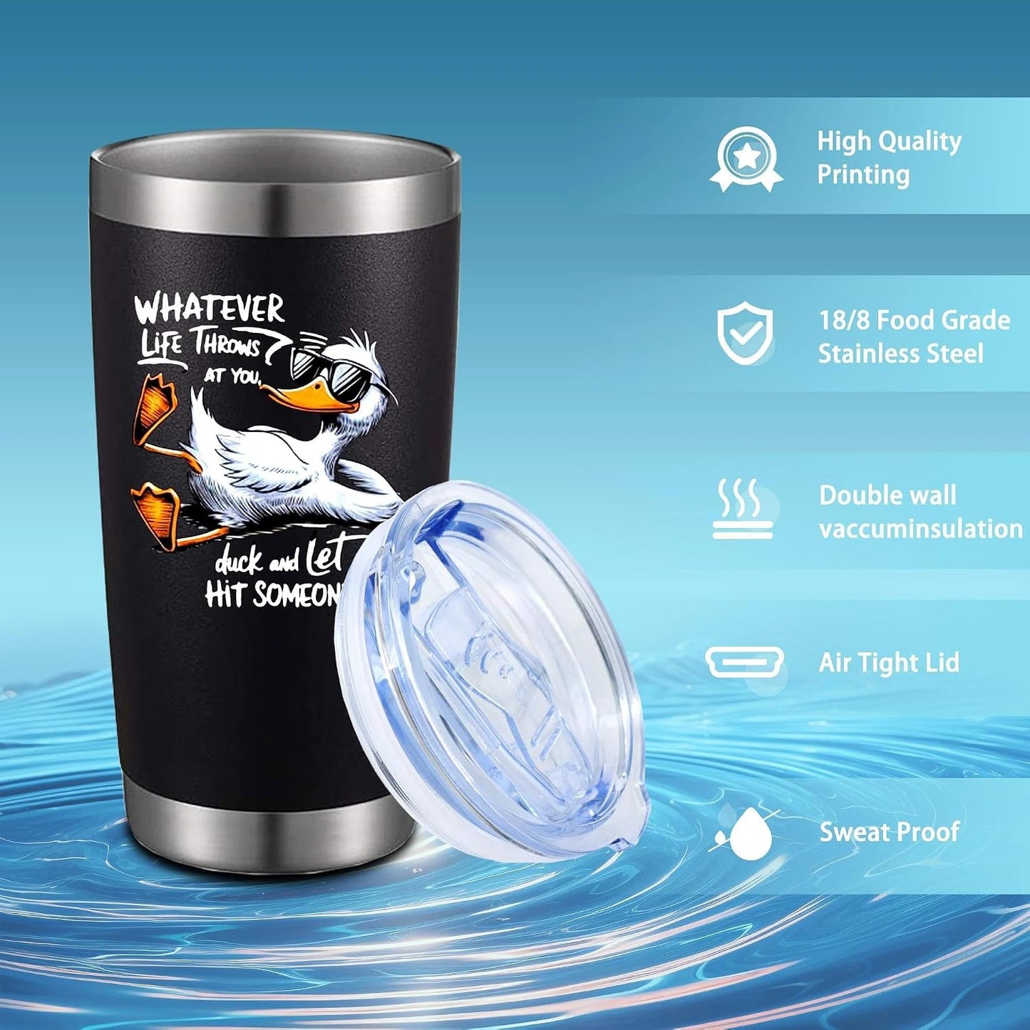 Taza acero inox 20oz café helado con tapa y pajita patos