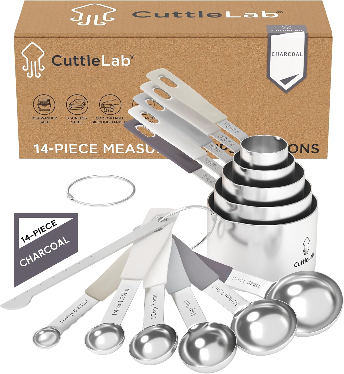 Set 14 Pzas Tazas y Cucharas Medidoras Acero Inox