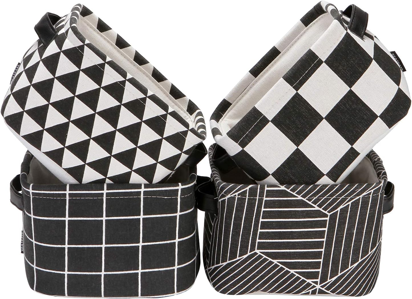 Set 4 cestas plegables geométricas lino algodón negro