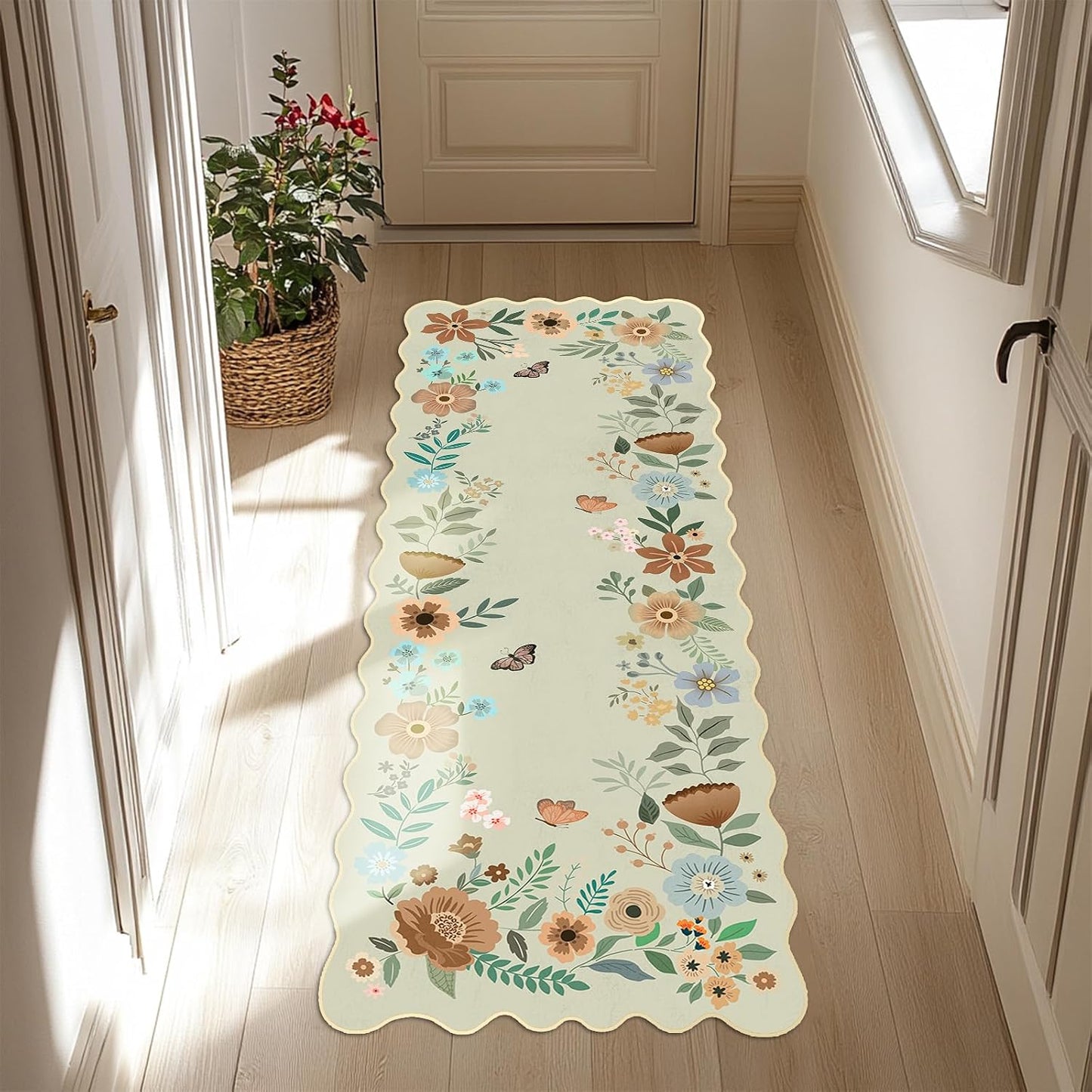 Alfombra pasillo 2x6ft diseño floral resistente manchas