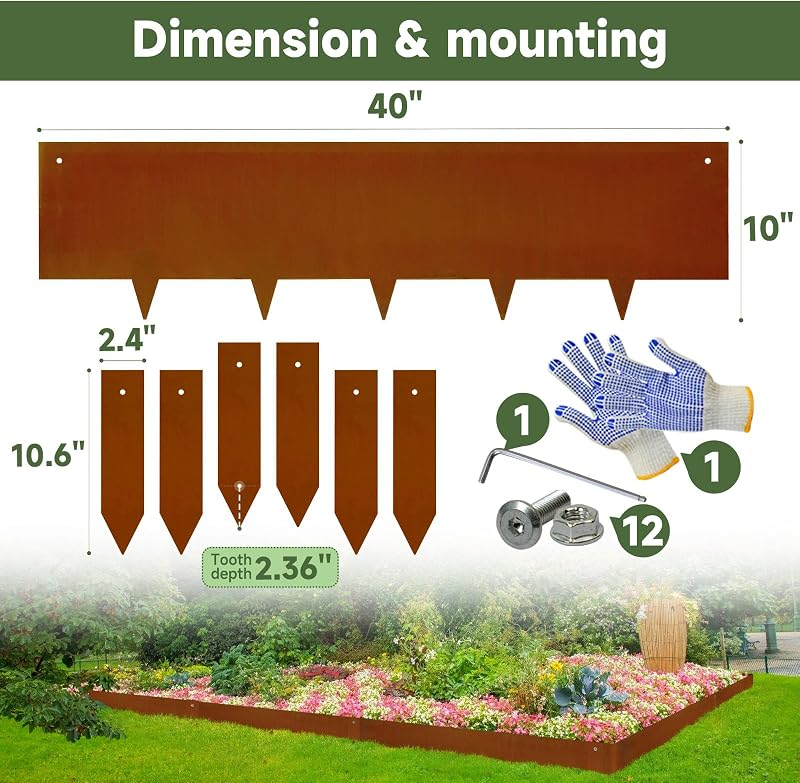 Bordes jardín acero resistente 10" 20ft 6 Uds