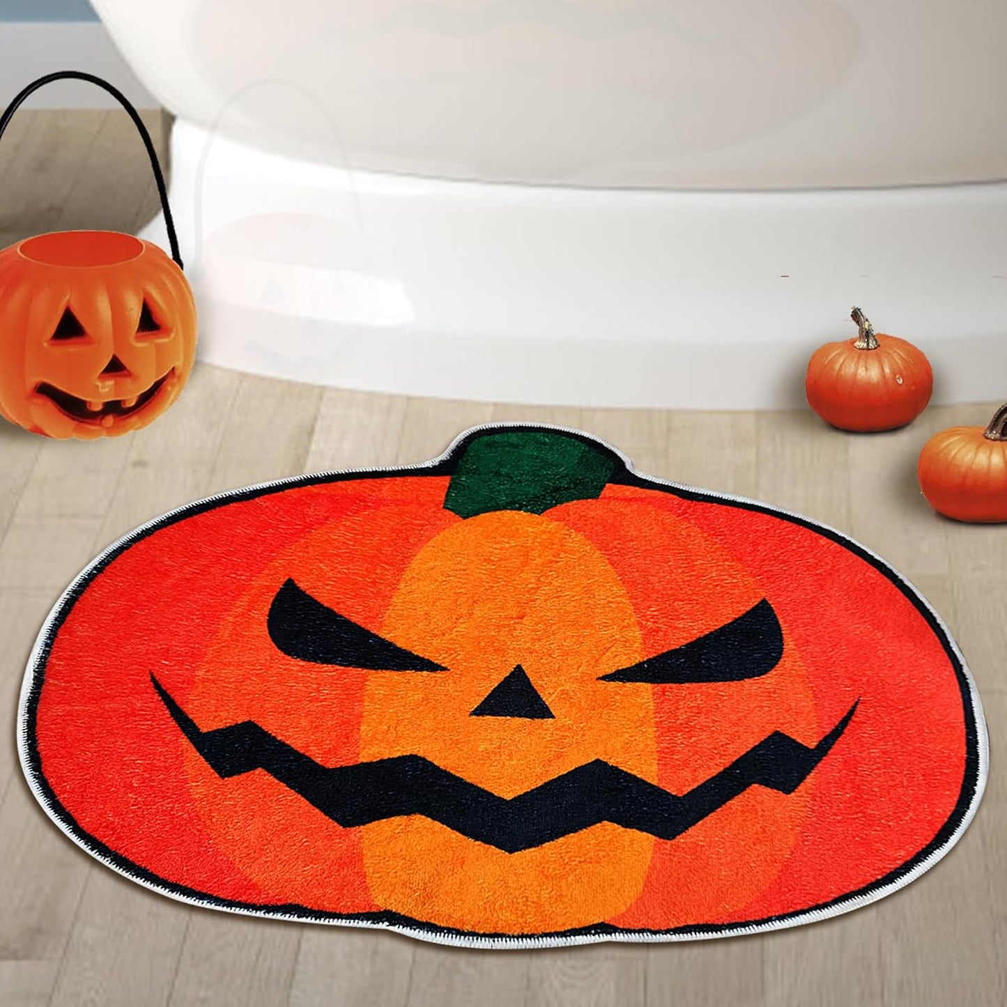 Alfombra baño Halloween calabaza microfibra antideslizante