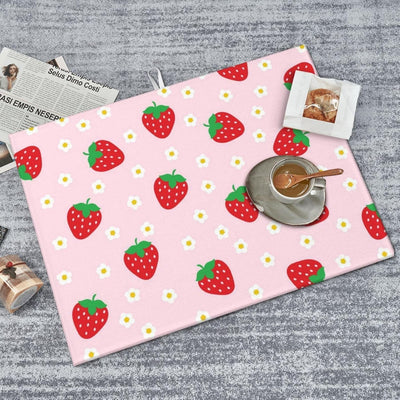 Tapete secador de platos de fresas para encimera de microfibra