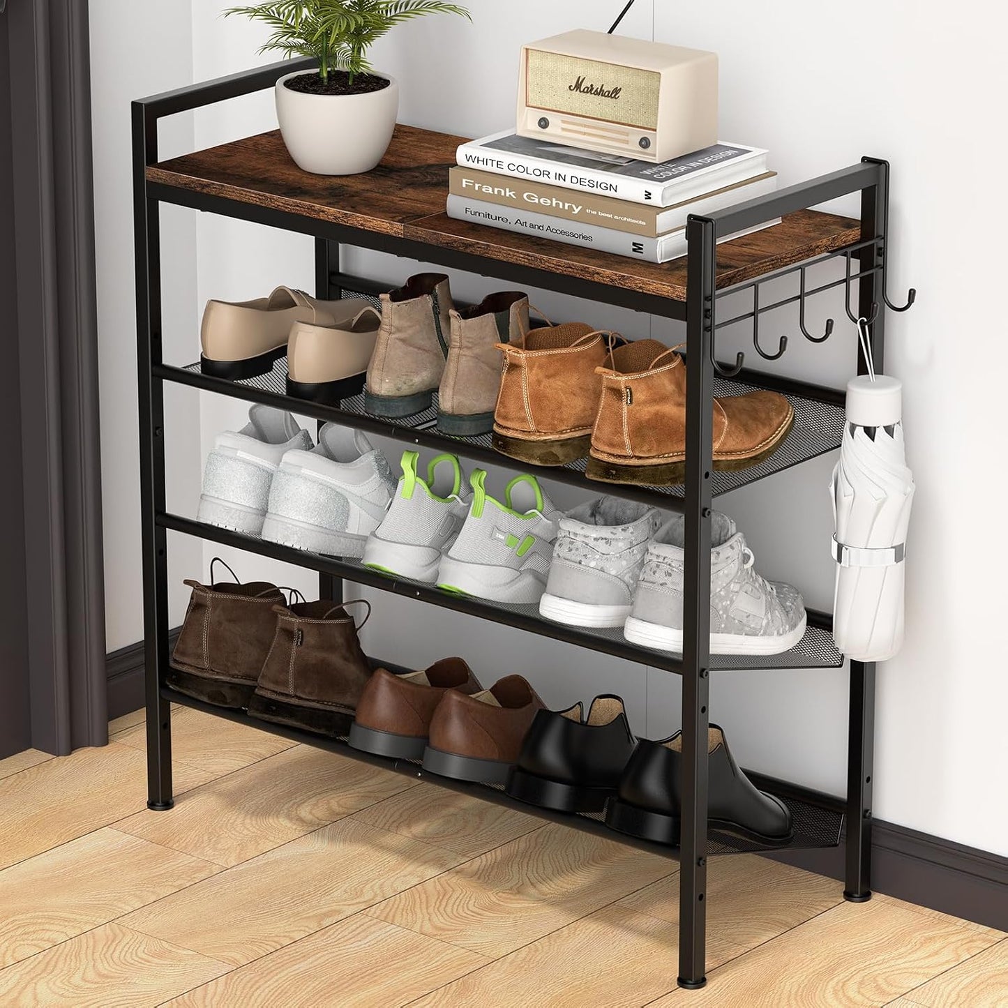 Zapatero metal ajustable 4 niveles baño dormitorio cocina
