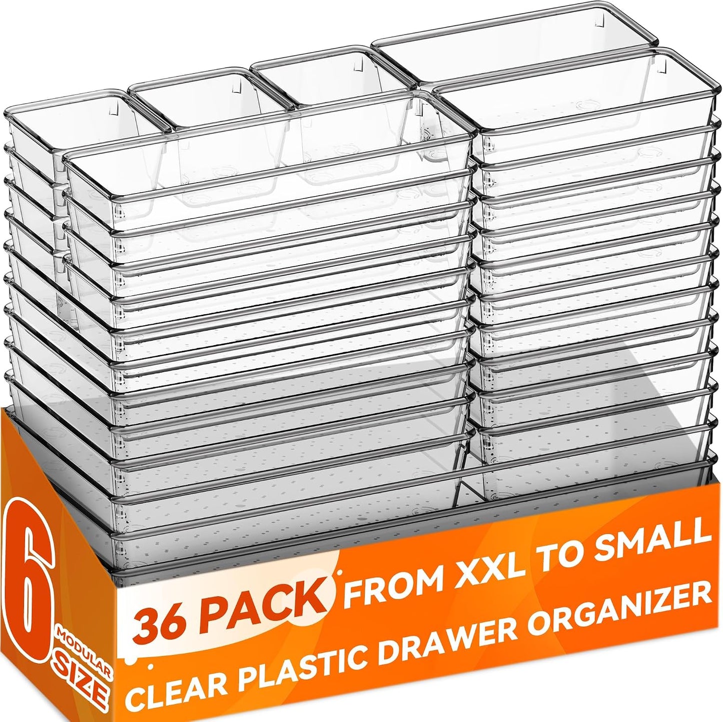 Pack 36 Cubos Organiz. Plástico Transparente 6 Tamaños