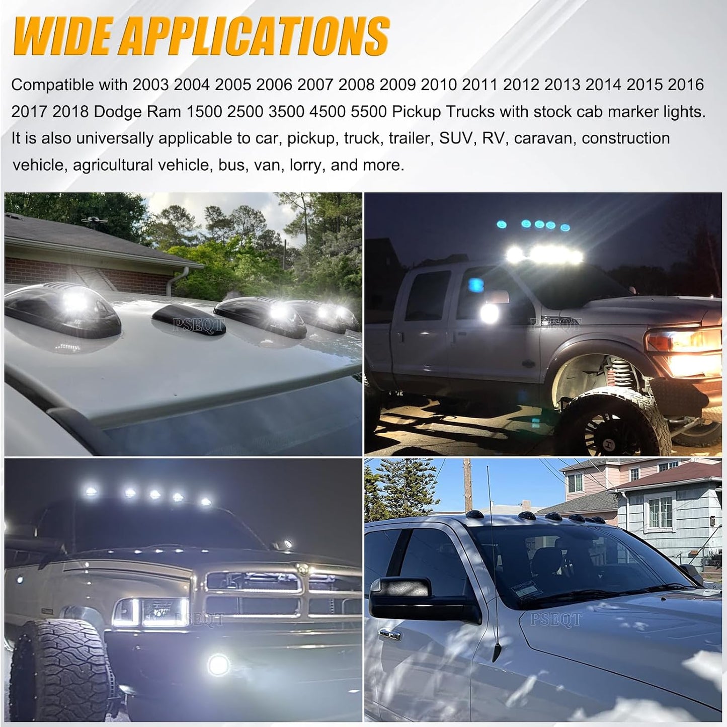 5 Luces LED Blancas Ahumadas para Techo Cabina Dodge Ram