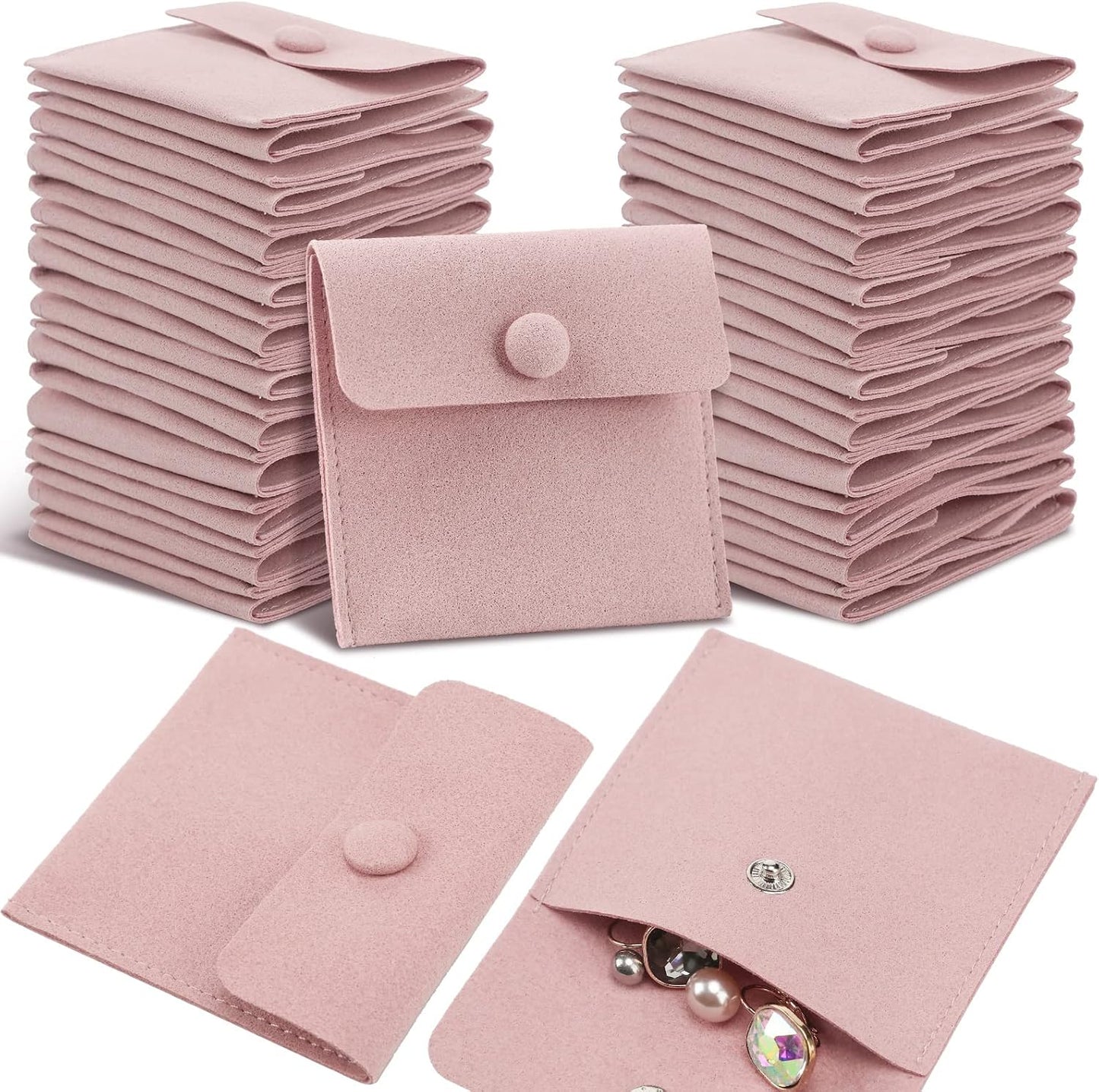 Bolsa microfibra para joyería 8x8cm con divisor y botón