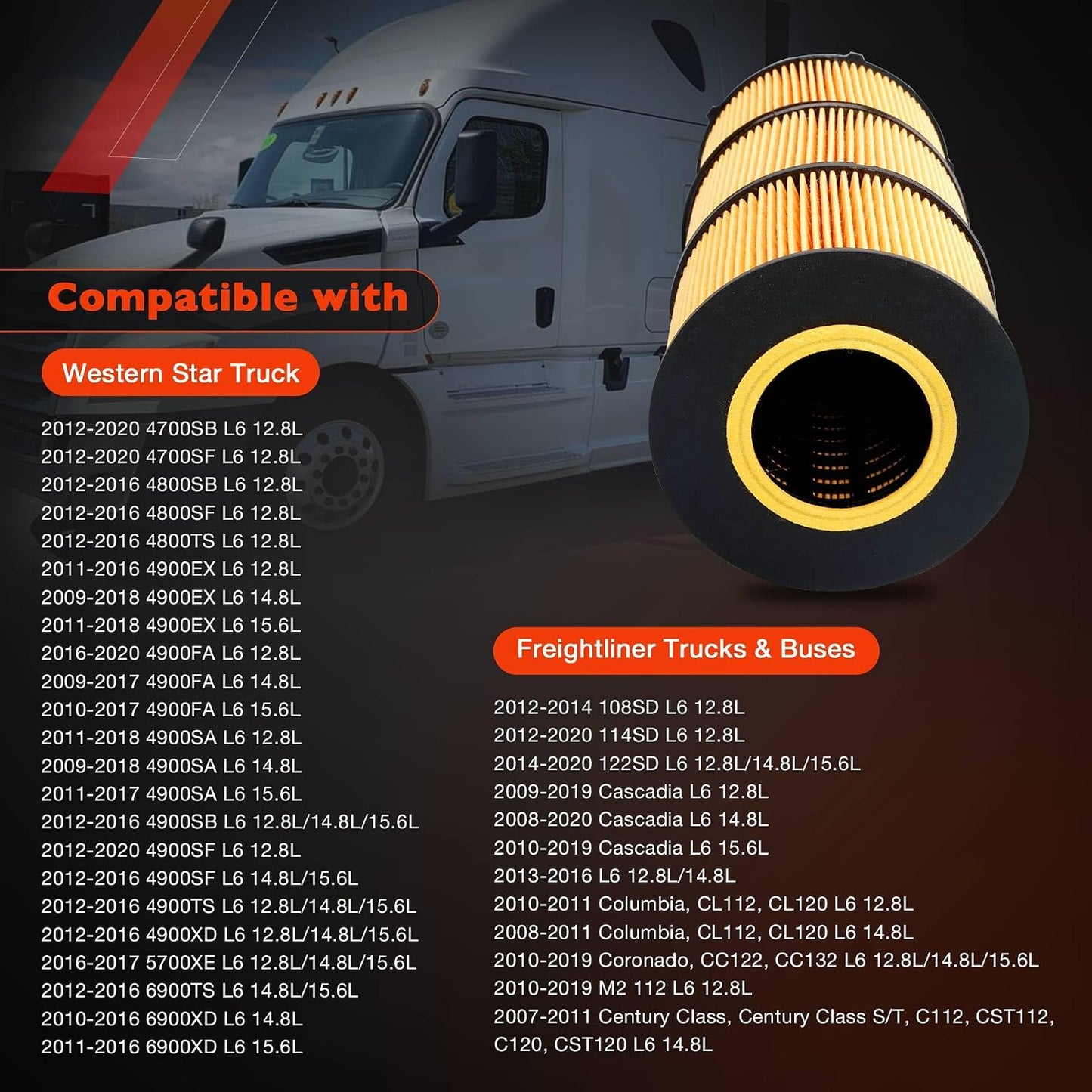 Filtro aceite comp Freightliner Cascadia DD15 DD13
