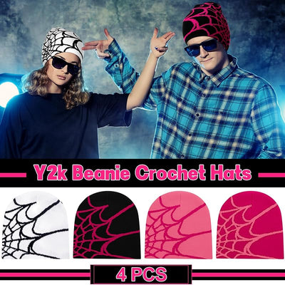 4 Pzas Gorro Y2k Telaraña Punto Acrílico Hombres Mujeres
