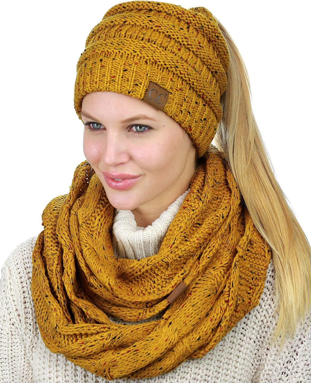 Kit gorro punto trenzado y bufanda Infinity Loop colorido