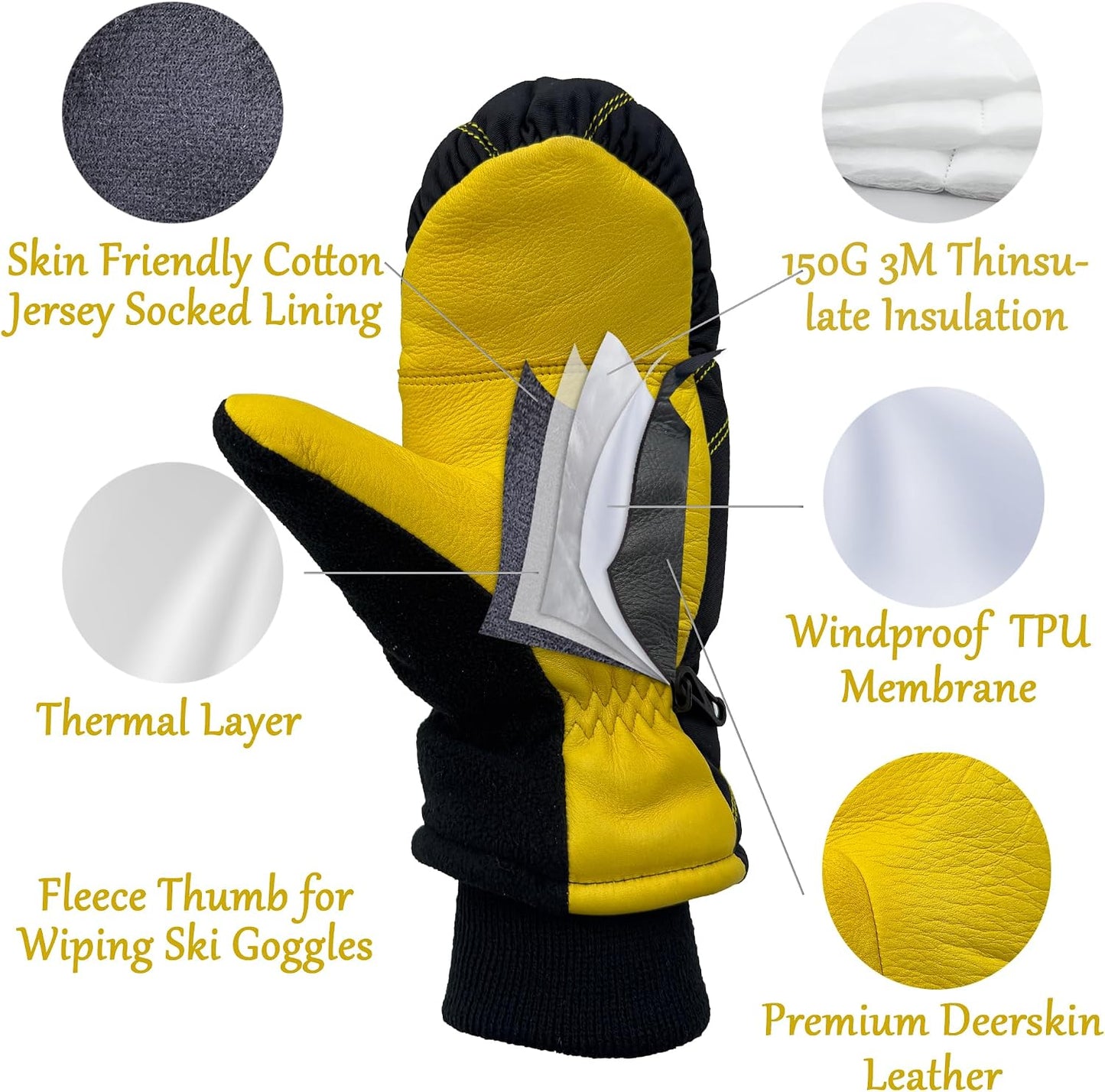 Guantes esquí niños piel ciervo 150G 3M Thinsulate