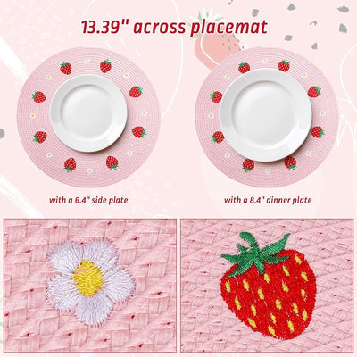 4 Pzas Manteles Redondos Bordado Margaritas y Fresas